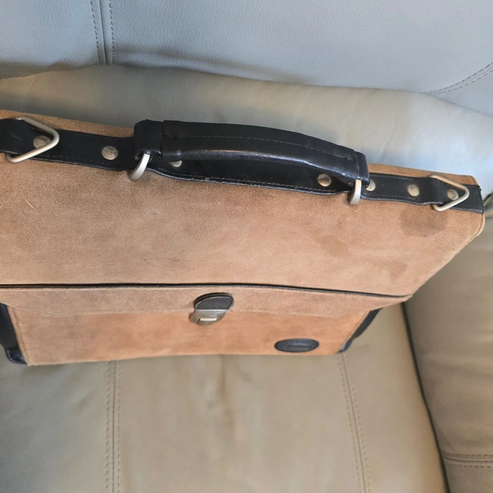 Stetson Mens Suede Leather‎ Briefcase Tan Brown Laptop Messenger Bag Vintage